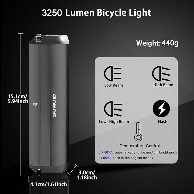 Suruid Super Bright LED Bike Light, USB Rechargeable Bicycle Headlight, Waterproof Bike Headlight, Waterproof Bike Headlight,Daytime Running Light,MTB Off-Road Cycling Commuting