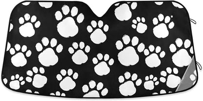 White Black Paws Print Windshield Sun Shade for Car Auto SUV Truck Foldable Front Window Sunshade Sun Visor Protector Block UV Rays Reflect Heat, 55" x 28"