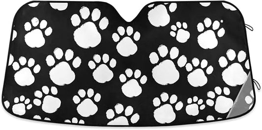 White Black Paws Print Windshield Sun Shade for Car Auto SUV Truck Foldable Front Window Sunshade Sun Visor Protector Block UV Rays Reflect Heat, 55" x 28"