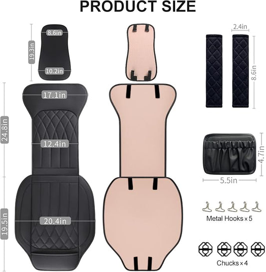 BEITK 2 Pack Leather Front Car Seat Covers, Universal Sideless Car Seat Protectors with Storage Pocket and Seat Belt Pads, Waterproof Automotive Seat Cover for Cars Trucks SUV(Black)