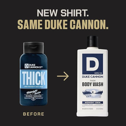 Duke Cannon Supply Co. Thick High Viscosity Body Wash - 3X Thicker, Plant-Based, Mineral-Enriched Body Wash for Men - Sandalwood and Lavender - Mens Body Scrub - Midnight Swim (18 oz) (Pack of 2)