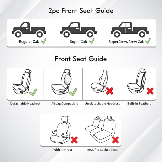 Huidasource Front Car Seat Covers, Waterproof Faux Leather F150 Truck Seat Cushion Cover Custom Fit for 2015-2025 Ford F150 SuperCrew & 2017-2025 F250 F350 F450 Super Duty Crew Cab(Front Pair/Black)