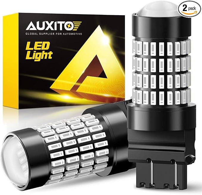 AUXITO Upgraded 3157 LED Bulbs Red, Super Bright 3056 3156 3057 4157 LED Bulbs with Projector for Brake Lights Tail Lights Stop Turn Signal Reverse Back Up Parking Lights, Pack of 2