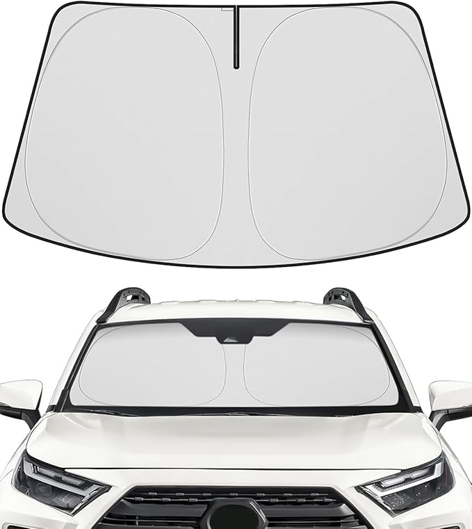 BIBLOZ Windshield Sun Shade for Toyota RAV4 2019-2025 2026, LE, XLE, SE, Adventure, Limited, Platinum Accessories Foldable Car PET Sunshade Keeps The Car Cool Inside(Include Hybrid Prime PHEV)