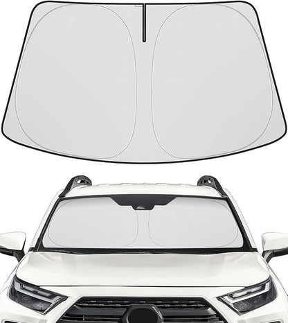 BIBLOZ Windshield Sun Shade for Toyota RAV4 2019-2025 2026, LE, XLE, SE, Adventure, Limited, Platinum Accessories Foldable Car PET Sunshade Keeps The Car Cool Inside(Include Hybrid Prime PHEV)