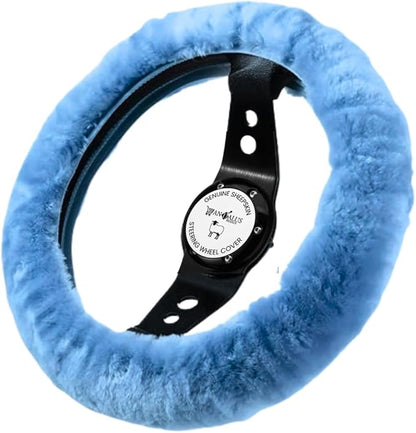 Andalus Brands Luxury Fluffy Car Steering Wheel Covers – Genuine Merino Sheepskin, Soft Fuzzy Car Steering Wheel Cover for Women, Universal 14.5-15" Size, Plush Fur Cute Auto Accessories, Sky Blue