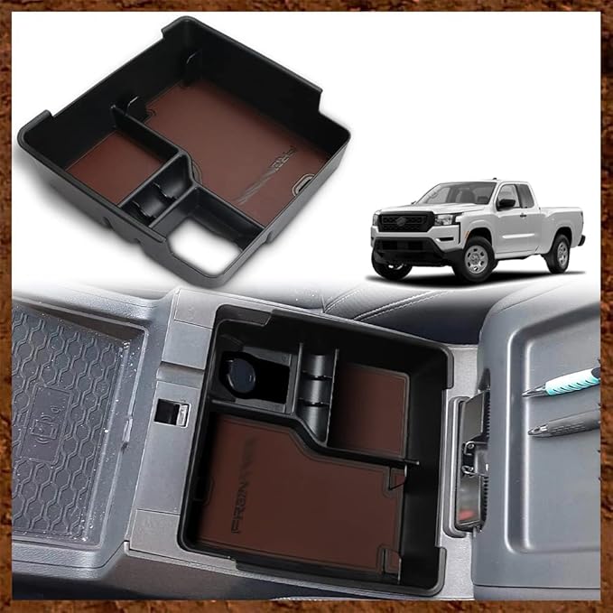 Muslogy for 2022+ Frontier Accessories Center Console Organizer Insert Tray Storage Box Armrest Organizer Compatible with Frontier 2022 2023 2024 2025 2026(Brown Leather)