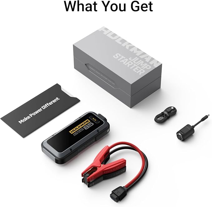 Hulkman Alpha85 Smart Portable Jump Starter, 2000A Battery Booster Pack with LED Display, Flashlight, 74Wh Power Bank & Jumper Cable, 12V Jump Box for up to 8.5L Gas & 6.0L Diesel, Cars, SUVs & Trucks
