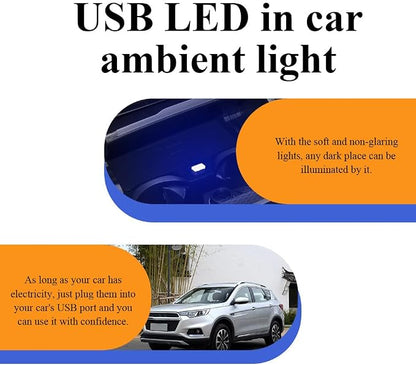 4PCS USB LED Car Interior Atmosphere Lamp, Plug-in USB Decor Night Light, Portable Auto Ambient Lighting Kit, Universal Car Interior Accessories LED Night Light for Most Cars (Blue)