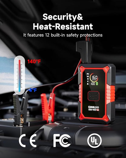 GOOLOO A5 Jump Starter with Air Compressor, 4000A Car Battery Jump Starter (All Gas/10.0L Diesel) with 160PSI Tire Inflator Auto-Off, 45W PD Fast Charging, 12V Jump Box Car Jumper Starter Portable