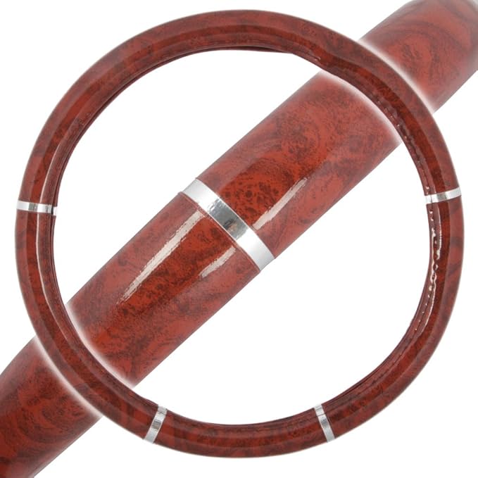 BDK Dark Wood Grain Car Steering Wheel Cover, Standard 15 inch Size, Made to Fit Most Auto Truck Van SUV