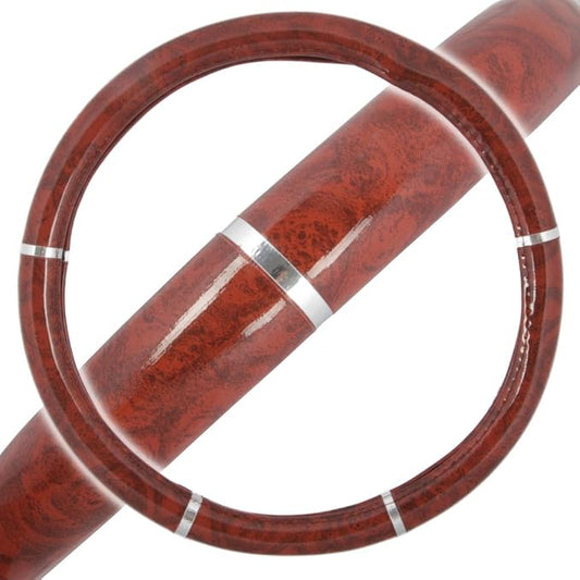 BDK Dark Wood Grain Car Steering Wheel Cover, Standard 15 inch Size, Made to Fit Most Auto Truck Van SUV