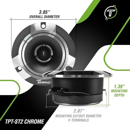Timpano 1600 Watts Bundle 2X 6.5 Midrange Speakers TPT-MR6-4 Bullet 500 Watts, 4 Ohm + 2X Super Tweeters TPT-ST2 Chrome for Car Audio Systems (2 Speakers, 2 Tweeters)