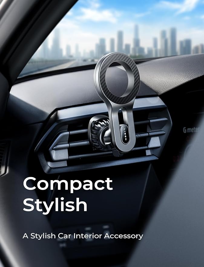 LISEN Upgraded for MagSafe Car Mount, Magnetic Phone Holder for Car Vent Phone Mount, Air Vent Car Phone Holder Mount, Magnetic Car Phone Holder for iPhone 17 Pro Max 16/15/14/13/12, Carbon Fiber