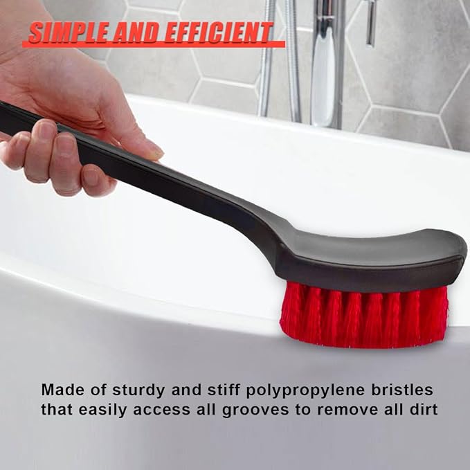 ZIMISI 8.3×2.5 Inch Car Wash Brush, Soft Bristle Short Handle Carpet Cleaning Brush, Scrub Brush for Floor Mats, Tires, Automotive Wheel Bushes for Vehicle Interior & Home (Red)