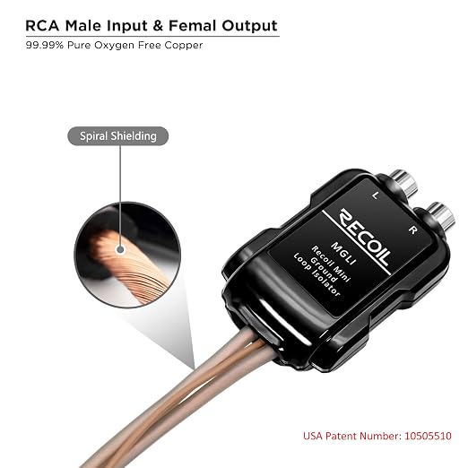 RECOIL MGLI 2-Channel RCA Stereo Ground Loop Noise Isolator Car Amplifier Filter Audio Signals Eliminate