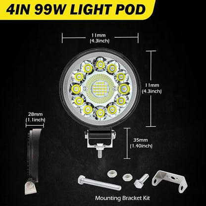 Round LED Work Lights for Tractor, Driving Fog Off Road Lights 4 Inch 123W for Motorcycles Jeep Trucks Pickup Golf Cart SUV ATV UTV 4x4 Van Camper 20Pack