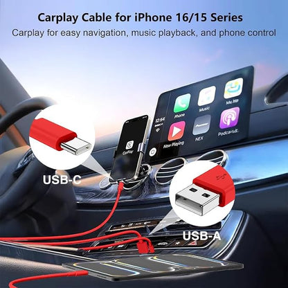 USB C Car Charger for iPhone 17 16 15 Pro Max, 40W Dual Port USB-C & USB-A Car Fast Charging Adapter, 2X3FT C to C Cable & A to C Carplay Cable for iPhone 17 16 15 Series/iPhone Air, iPad, Samsung-Red