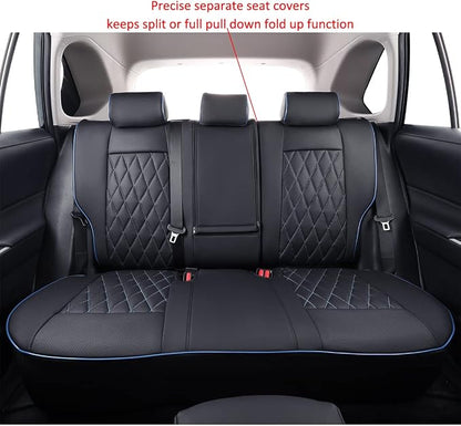EKR Corolla Seat Covers Custom Fit for Toyota Corolla 2020 2021 2022 2023 2024 2025 2026 SE &2023-2025 XSE &2025 FX,Leather Car Seat Covers Full Set-Faux Leather(Black with Blue Trim)