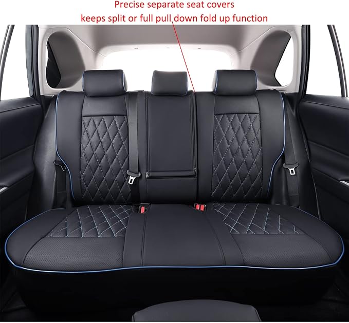 EKR Rav4 Seat Covers Custom Fit for Toyota Rav4 (Only Hybrid) 2019-2025 LE,XLE,XLE Premium,Limited,Woodland Edition, Leather Car Seat Cover Full Set for SUV,Faux Leather(Black with Blue Piping)