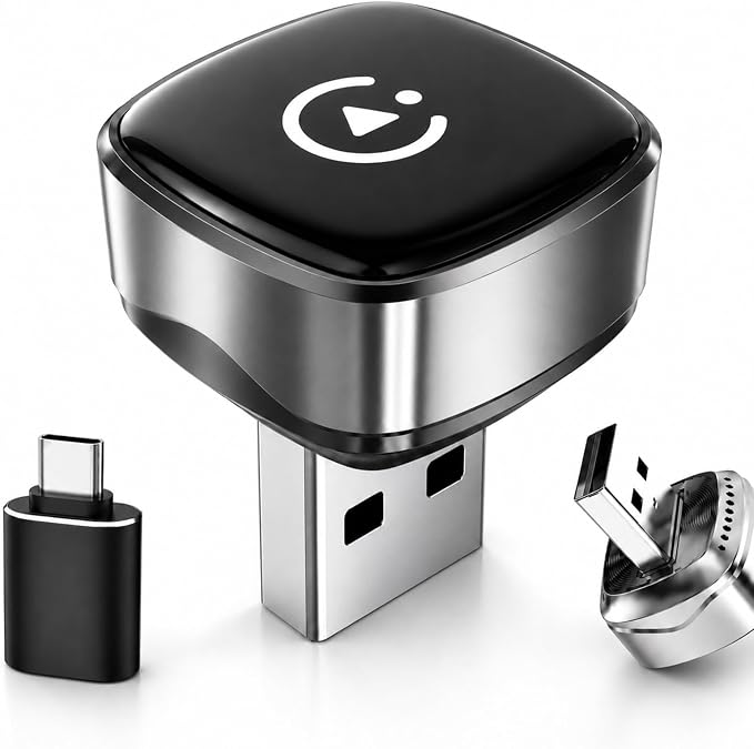 Mini Wireless Android Auto & CarPlay Adapter, Low-Profile USB-A 2-in-1 Wireless Adapter for Factory Wired Android Auto/CarPlay Cars, Auto Reconnect, 5GHz WiFi, USB-C Adapter Included