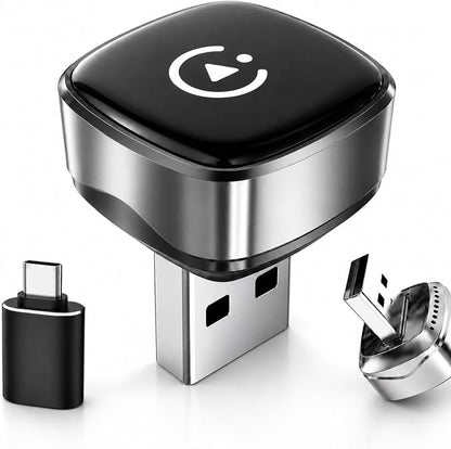 Mini Wireless Android Auto & CarPlay Adapter, Low-Profile USB-A 2-in-1 Wireless Adapter for Factory Wired Android Auto/CarPlay Cars, Auto Reconnect, 5GHz WiFi, USB-C Adapter Included