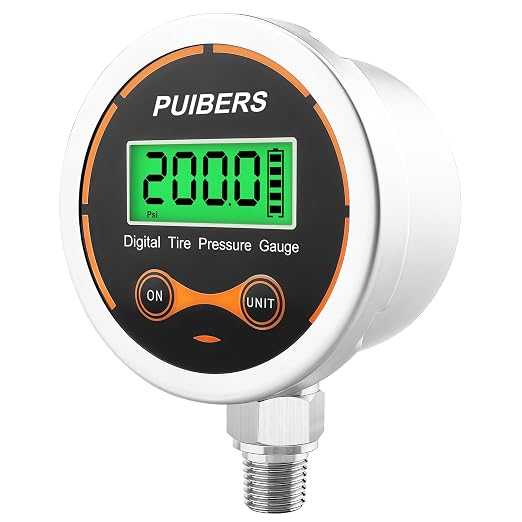 Digital Oil Pressure Gauge 1/4 NPT 200 PSI，Media Oil, Air or Water Pressure Gauge 304 Stainless ±0.25% Accuracy,Suitable for Home Water Pipe, HVAC,Air Pressure Measuring