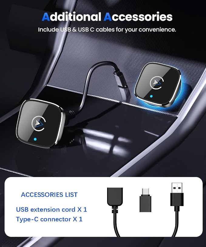 Wireless CarPlay Adapter for iPhone,Mini USB Design,2026 Upgrade with Built-in Wired for Apple CarPlay Plug and Play Fast Stable Connection Car Play for iPhone & Android (A1)
