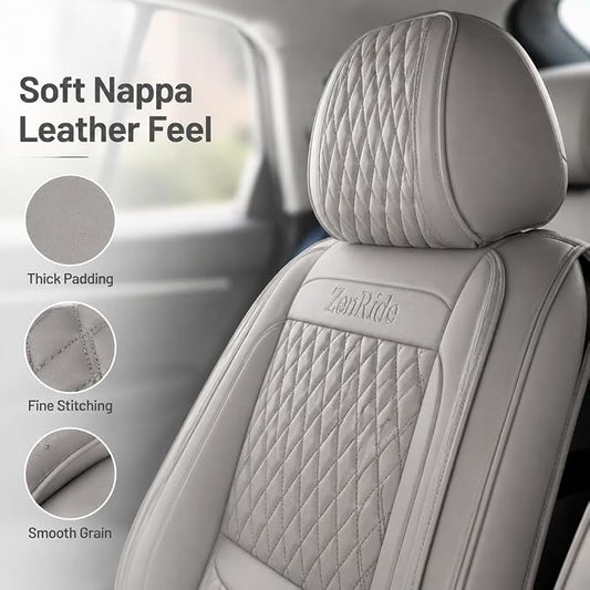 Universal Precision Fit 3D Molded Contoured Front Seat Covers Set of 2, Nappa Leather Semi Coverage Seat Cushion, Interior Decoration & Seat Protector for Most Cars, SUVs, Trucks Style2 Gray