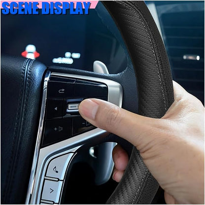 Craedli Nappa Leather Car Steering Wheel Cover, Breathable Non-Slip Automotive Steering Wheel Protector Universal Fit 14.5-15 Inch, Car Interior Decoration Accessories for Trucks, SUVs (CarbonFiber)