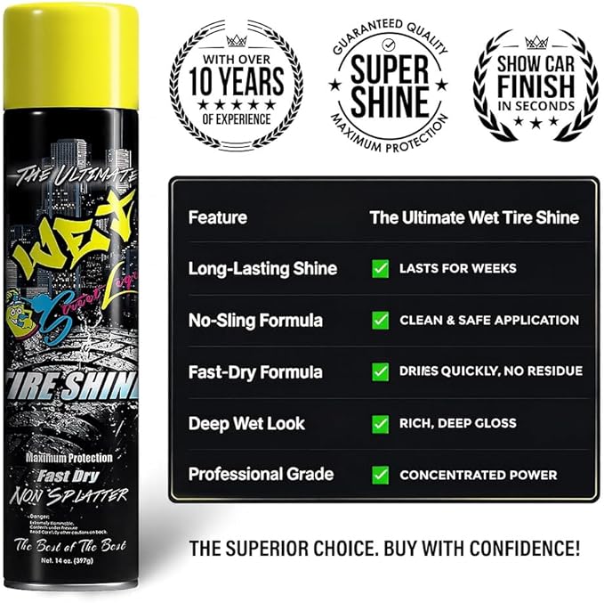 Street Legal The Ultimate Wet Tire Shine, High Gloss Wet-Look Tire Dressing, Silicone-Based Formula, 14 oz Aerosol (Pack of 4)