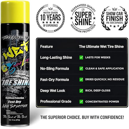 Street Legal The Ultimate Wet Tire Shine, High Gloss Wet-Look Tire Dressing, Silicone-Based Formula, 14 oz Aerosol (Pack of 4)