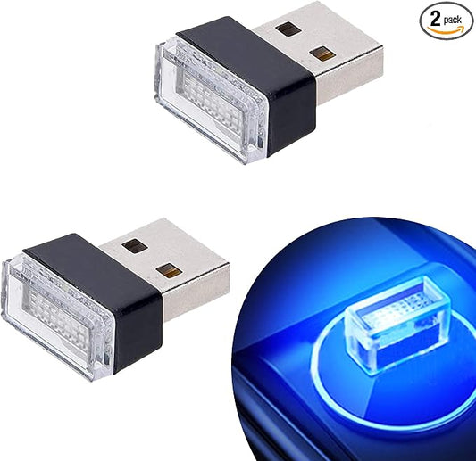 Febrytold 2 Pcs Blue Universal Mini USB LED Car Interior Ambient Atmosphere Lights for Car Interior Trunk Ambient Atmosphere