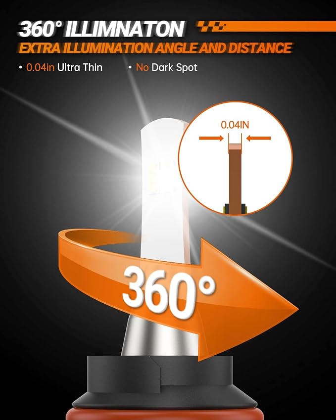 SEALIGHT 9007 LED Bulbs, L2 HB5 24,000LM Super Brightness 6000K Cool White Fog Bulbs, IP68 Waterproof, Plug and Play, 15000RPM Turbo Fan, 60000Hrs Lifespan, 1:1 Size Driving Bulbs, Pack of 2