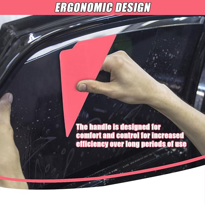 2PCS Triangle Contour Squeegee Car Window Tint Tools- Flexible Multi-Edge Corner Squeegee Vinyl Wrap Tool- Card Scraper Window Tint Squeegees for Car Wrap Film Installation Application (Red)