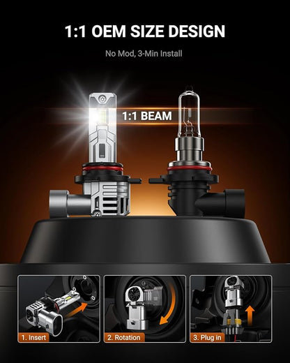 SEALIGHT 9012 Bulbs, 40,000LM 800% Brighter HIR2 Powersport Fog Bulbs with Cooling Fan for 60000 Hours Longer Lifespan, IP68 Waterproof, Quick Installation, Pack of 2