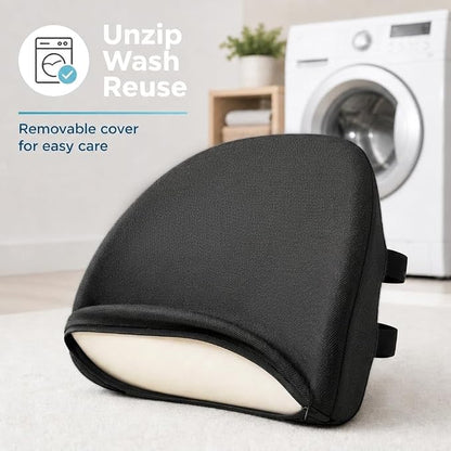 Lumbar Support Pillow for Office Chair & Car Seat, All-Season Memory Foam for Lower Back Pain Relief, Non-Slip Back Cushion with Dual Straps for Desk Workers & Drivers, Black