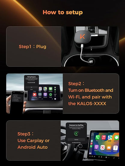 KALOS Carplay Wireless Android Auto Adapter, Support YouTube Tiktok,Convert Factory Wired to Wireless, Easy Setup,Quick Connection,Plug & Play, Compatible with Android 11+ & Cars from 2015