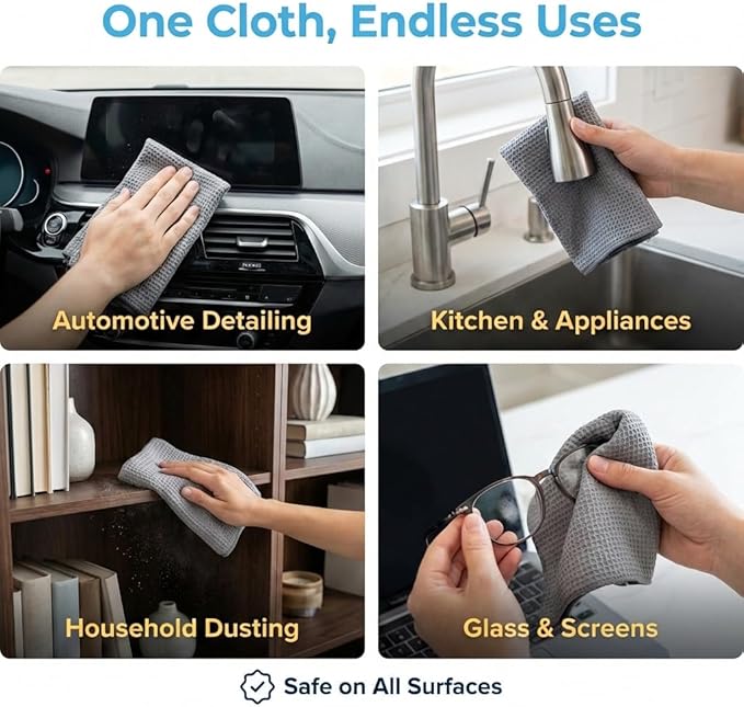MIRACLEAN Waffle Weave Microfiber Cloths - 12 x 12 inches - Lint Free Cloth, Streak-Free Absorbent Microfiber Glasses Cleaning Cloth, Screens, Dusting & Appliances - 12 Pack Premium Cloth Wipes
