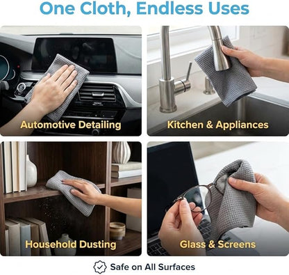 MIRACLEAN Waffle Weave Microfiber Towel, 12 x 12 inches, Barista Towels, Lint Free Cloth, Glass Towels, Waffle Towels Car Detailing, 6 Pack Premium Microfiber Cleaning Cloth
