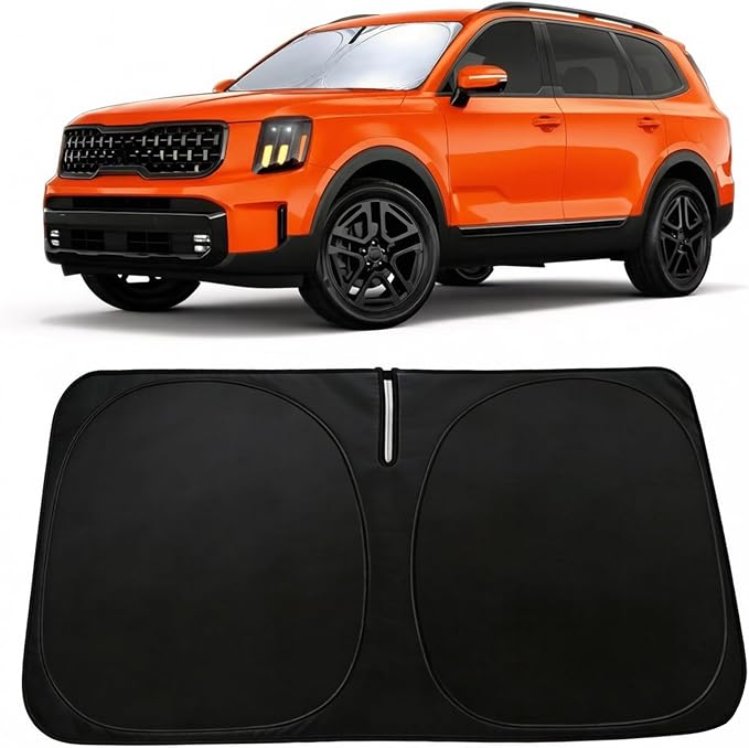 Windshield Sun Shade for Kia Telluride 2020-2025 Accessories, Car Front Window Sun Visor & Heat Shield | 240T Sunshade Protection Blocks UV Rays
