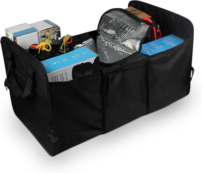 Car Trunk Organizer, Oxford Fabric Waterproof & Anti-Slip Vehicle Storage Box with Leak Proof & Insulated Cooler Bag, Large Capacity Foldable Auto Storage Box for Car, SUV, Truck (Black)