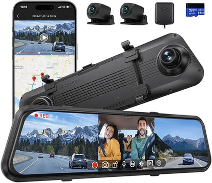 ACUMEN 4K Rear View Mirror Camera,Smart 12" Touch Screen Mirror Dash Cam Front and Rear,Backup Camera for Cars & Trucks with Blind Spot Detection (M4 3CH)