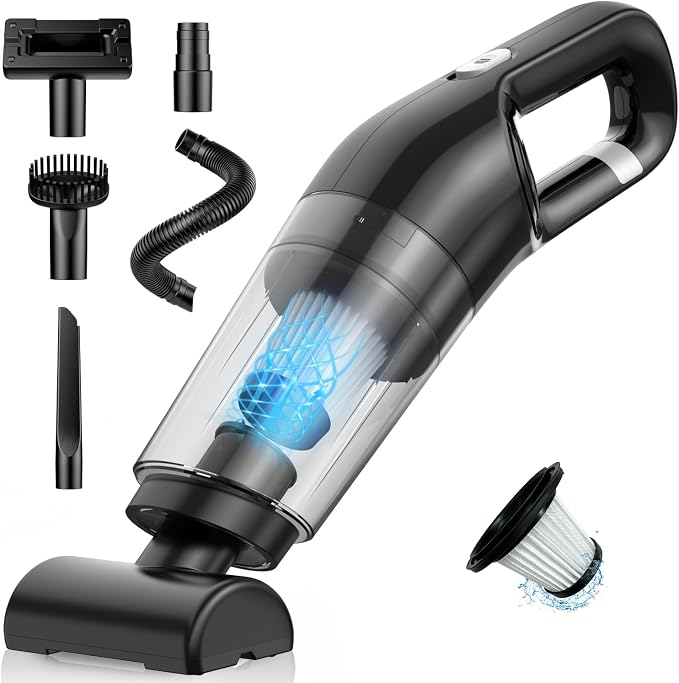 Handheld Vacuum Cordless, 26,000 Pa High Power Suction, Portable Rechargeable Car Vacuum Cleaner for Home, Office, Pet Hair, Car Detailing, Black