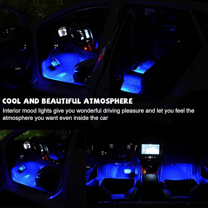 povtii Car LED Strip Light, 24 LED RGB Auto Under Dash Interior Atmosphere Lights, Cigarette Lighter Decorative Lamp Ambient Night Light, Universal Lighting Kit Car Accessories (Blue)