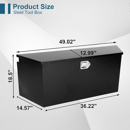 49"X14.6"X18.5" Tongue Truck Box Black Heavy Duty Steel Trailer Tongue Box Pick Up Truck Tool Box Storage Organizer w/Lock & Keys
