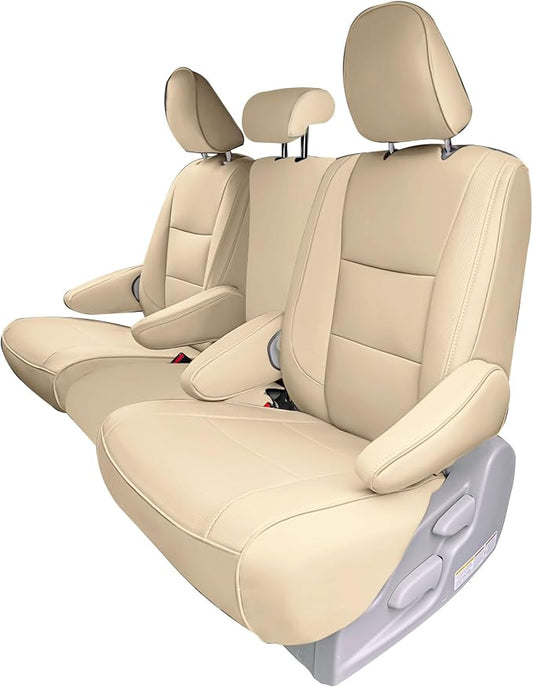 FH Group Custom Fit Car Seat Covers Specifically Made for 2011-2020 Toyota Sienna 8 Passenger, 2nd Row Solid Beige Faux Leather, Automotive Seat Covers, Waterproof and Washable Seat Covers