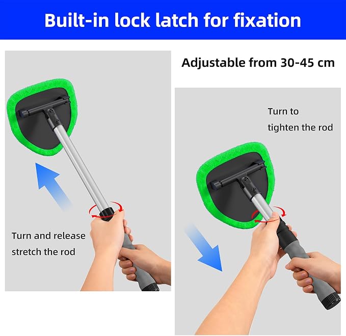 Windshield Cleaner Tool with Extendable Aluminum Handle (Up to 19.7"), Streak-Free Auto Glass Cleaning Kit with 4 Thick Microfiber Pads & Spray Bottle, Inside Window Defogger Accessories