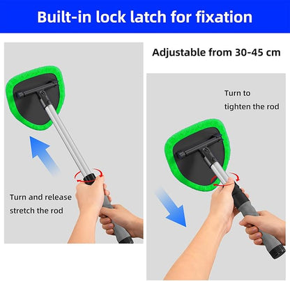 Windshield Cleaner Tool with Extendable Aluminum Handle (Up to 19.7"), Streak-Free Auto Glass Cleaning Kit with 4 Thick Microfiber Pads & Spray Bottle, Inside Window Defogger Accessories