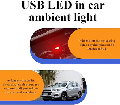 4PCS USB LED Car Interior Atmosphere Lamp, Plug-in USB Decor Night Light, Portable Auto Ambient Lighting Kit, Universal Car Interior Accessories LED Night Light for Most Cars (Red)